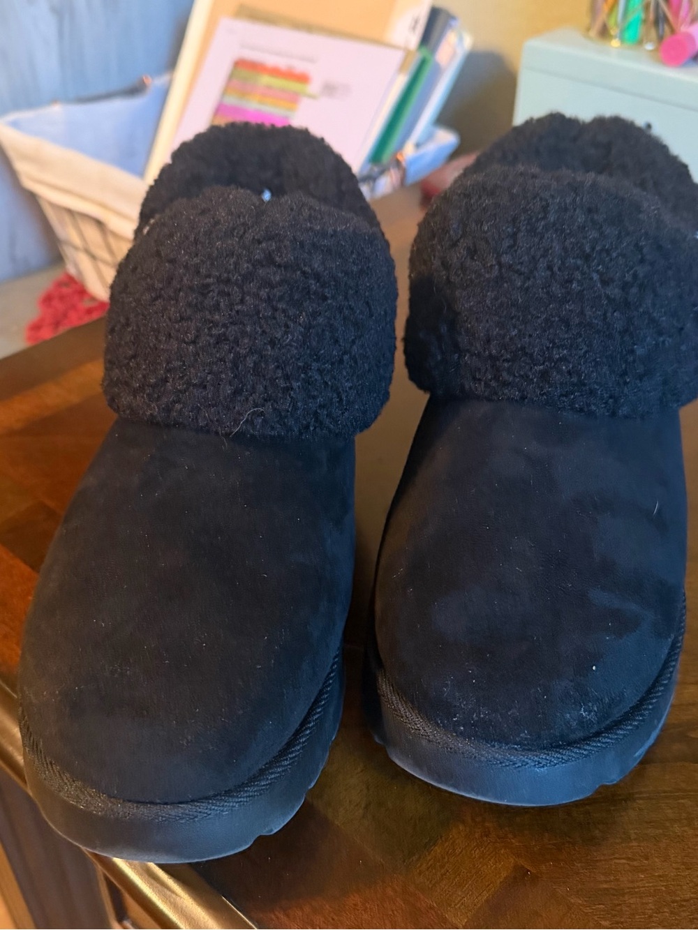 Cozy Faux-Shearling Cuff Ankle Booties - Black
